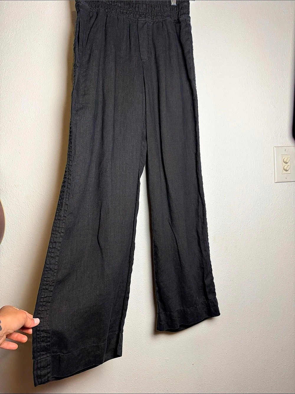 Quince Linen Wide Leg Pants in Black Size Medium